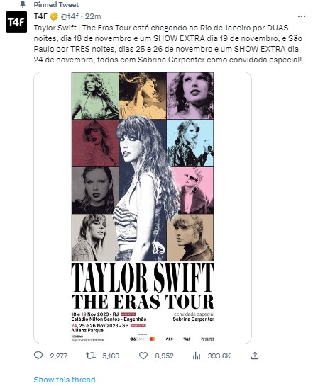 Anuncio de mais shows de Taylor Swift no Brasil