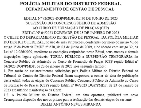 Suspensão concurso soldados PMDF