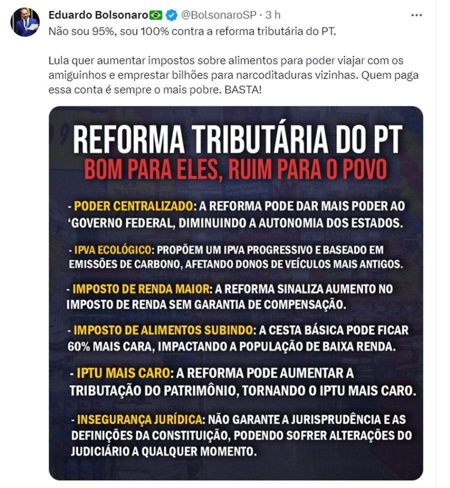 Post de Eduardo Bolsonaro