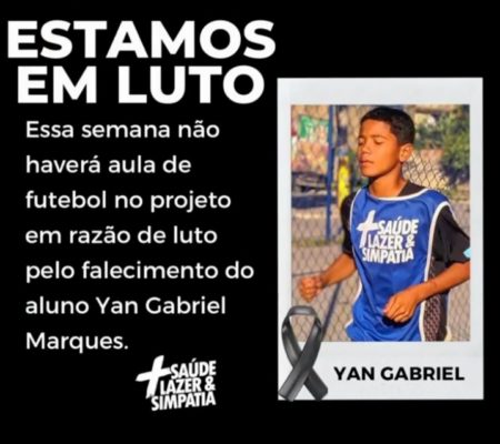 Post de luto da escola de futebol de Yan Gabriel