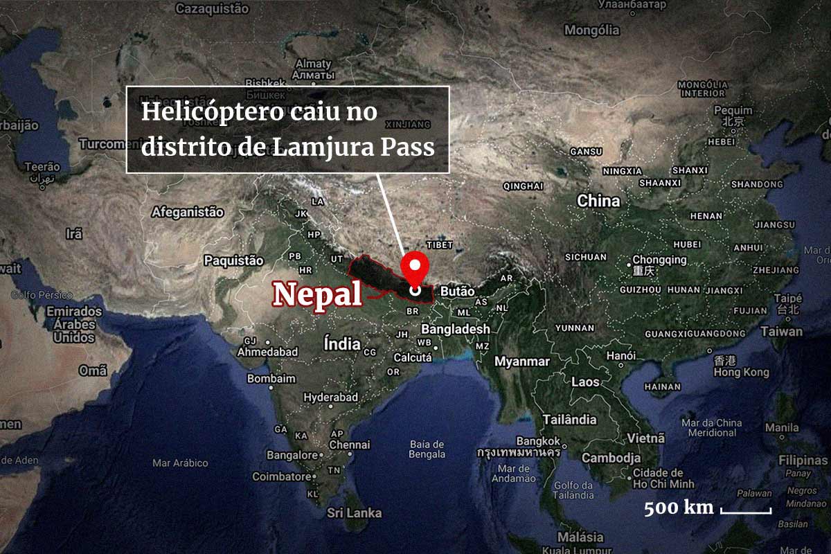 Mapa local onde helicóptero caiu Everest - Metrópoles