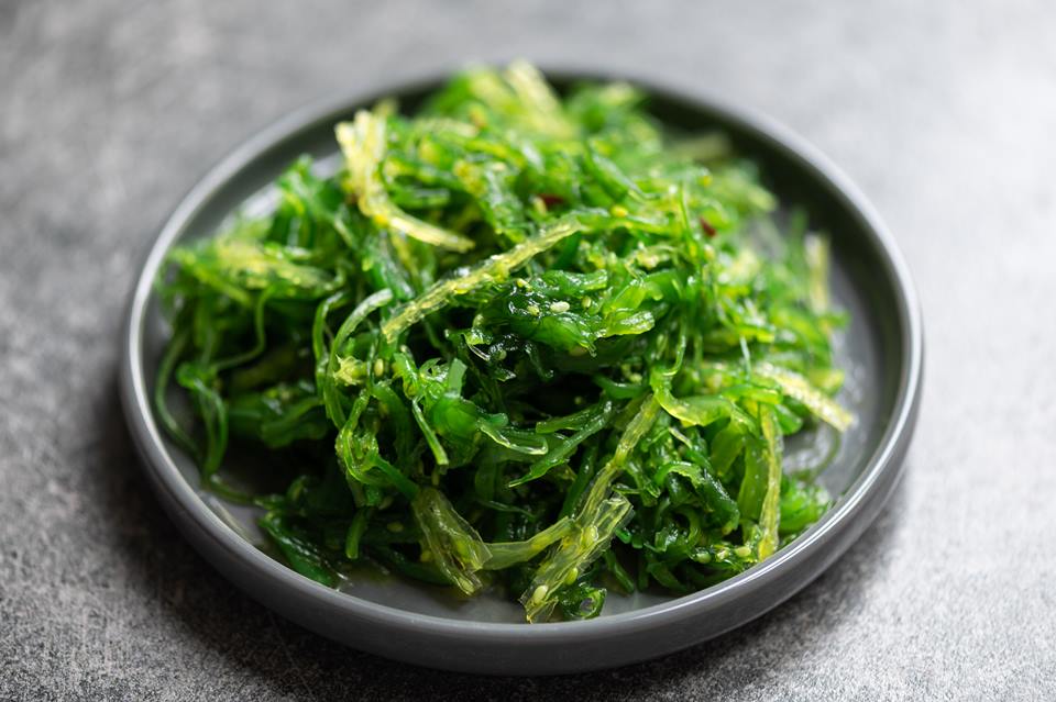 Na foto, alga verde em cima de um prato cinza com um fundo marrom - Metrópoles 