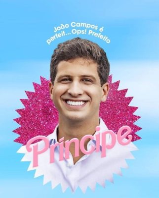 Foto colorida de João Campos em slogan do filme Barbie - Metrópoles