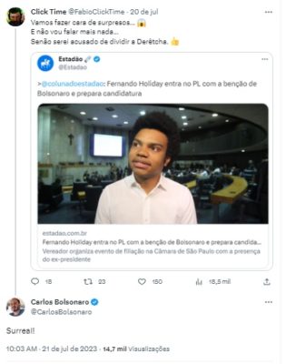 Print de resposta de Carlos Bolsonaro no Twitter - Metrópoles