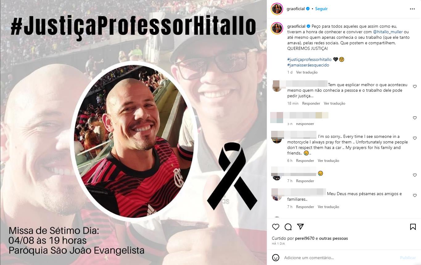 Imagem colorida mostra postagem de Gracyanne Barbosa após morte do personal trainer - Metrópoles