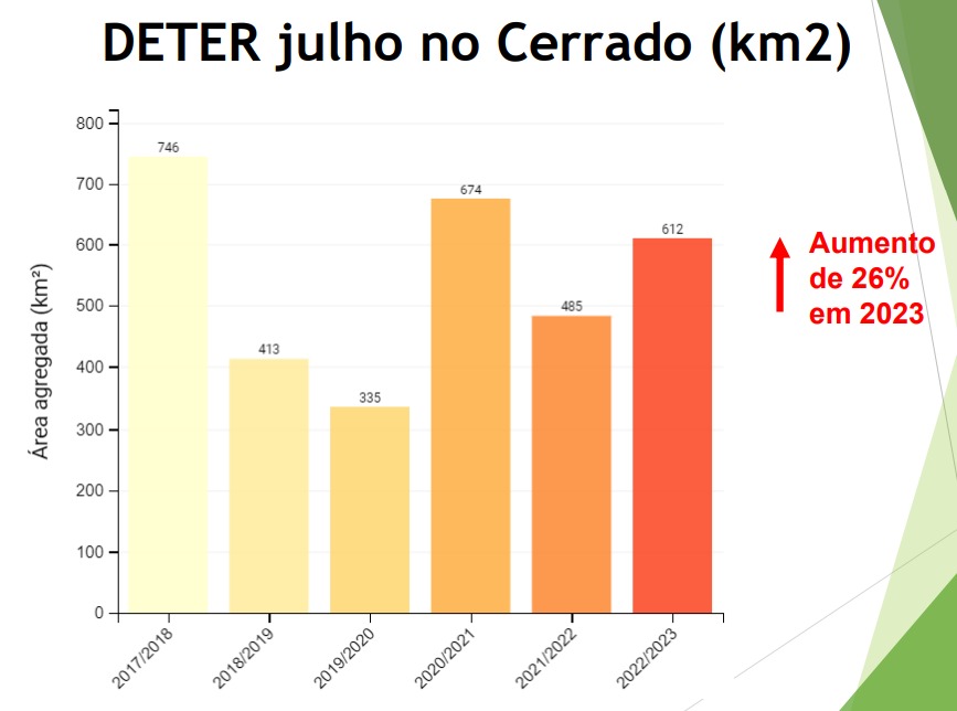 Gráfico colorido sobre o destamento no Cerrado - Metrópoles