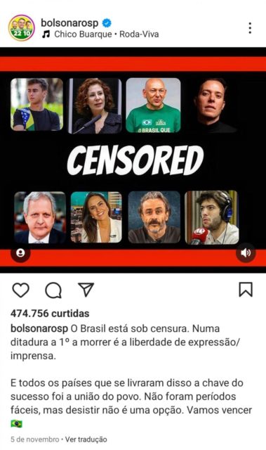 Imagem colorida de publicação de Eduardo Bolsonaro com música de Chico Buarque - Metrópoles