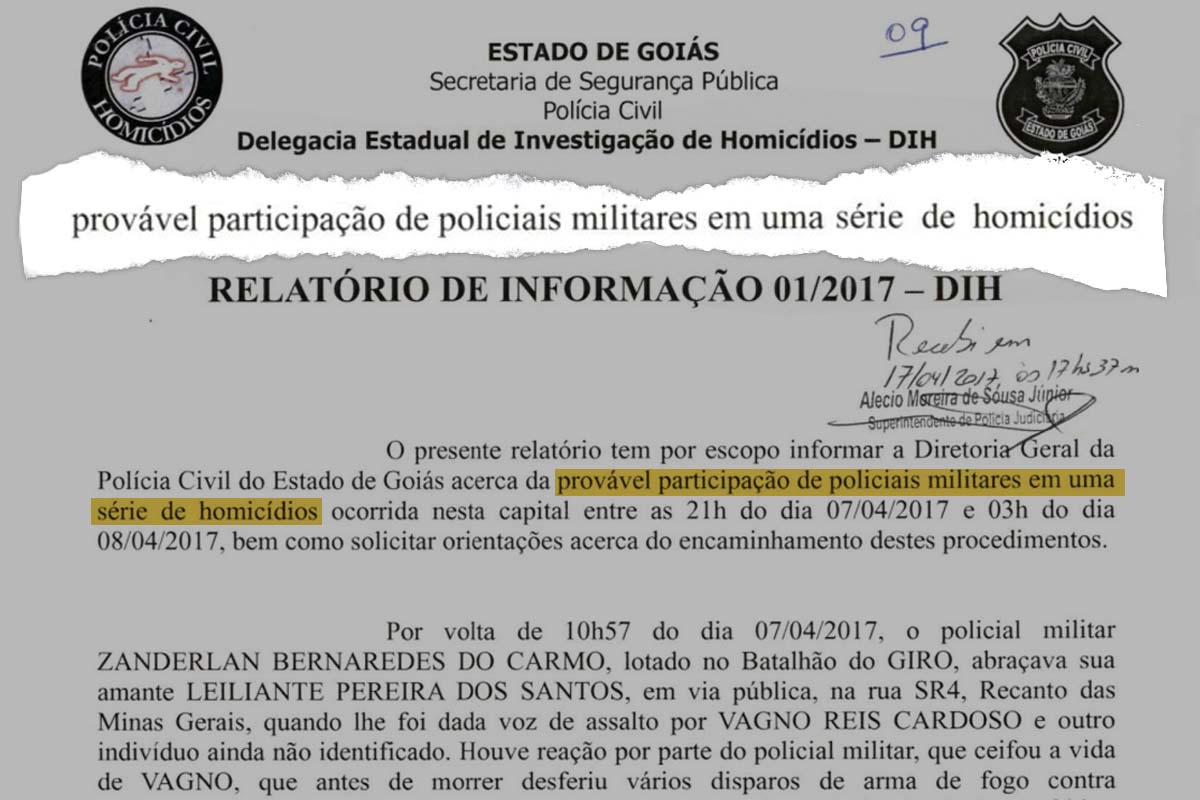 Fac simile de relatório da Polícia Civil de Goiás sobre a Chacina do Giro - Metrópoles