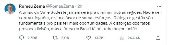 print governador de mg no twitter - metrópoles