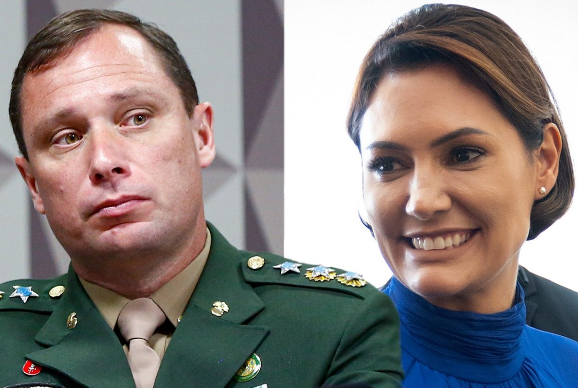 Imagem colorida de montagem com Mauro Cid e Michelle Bolsonaro