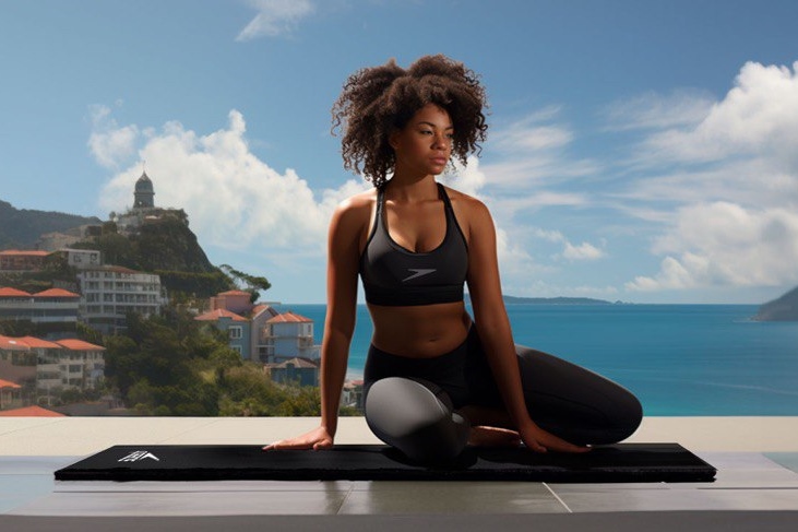 Mulher se alongando em tapete de pilates - Metrópoles