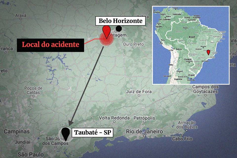 Arte em mapa sobre acidente com torcedores do Corinthians em MG - Metrópoles