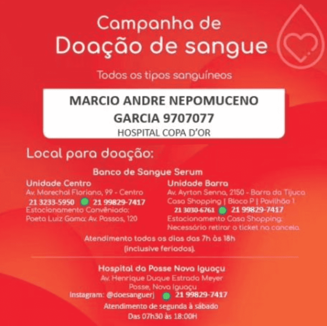 doação de sangue para o mc marcinho