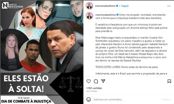 Print de postagem do deputado Marcio Nakashima no Instagram - Metrópoles