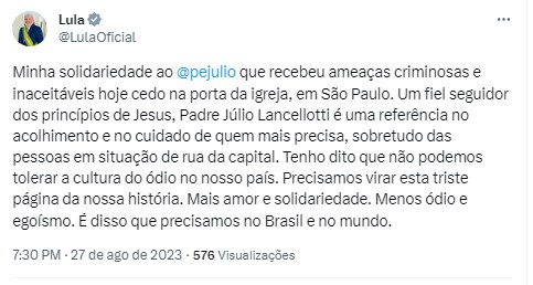 tuíte de lula padre julio