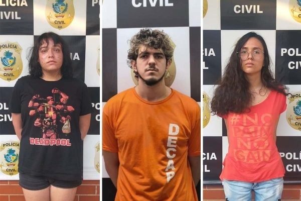 Imagem colorida mostra Três dos quatro presos pela morte e ocultação do cadáver de Ariane Bárbara Laureano: Enzo, Jeferson Cavalcante Rodrigues e Raíssa Nunes Borges - Metrópoles