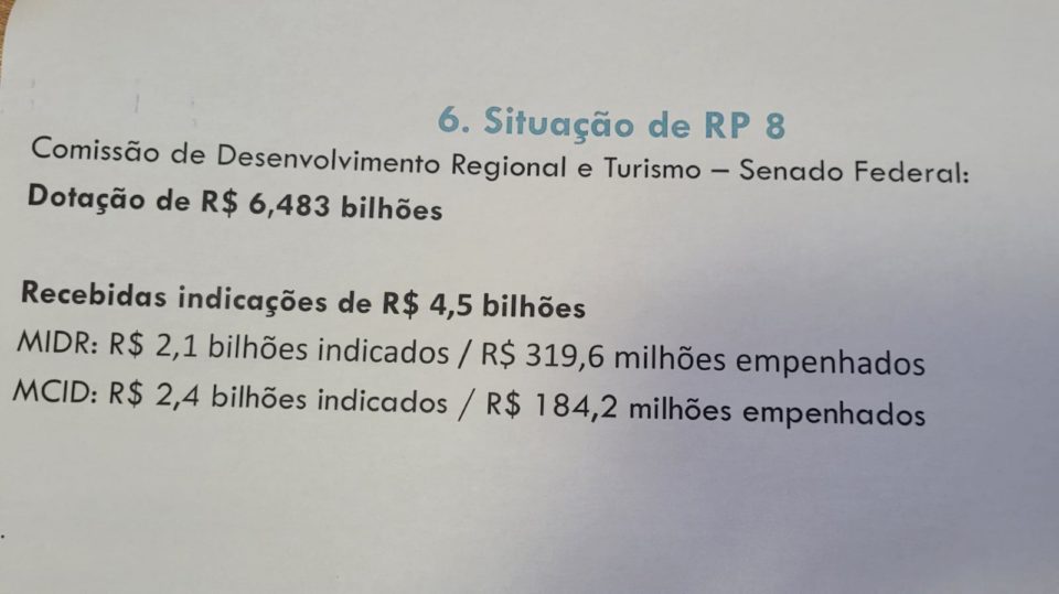 Relatório detalha a situação do RP8, as emendas de comissão