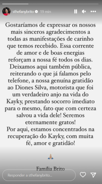 Mensagem da família de Kayky Brito