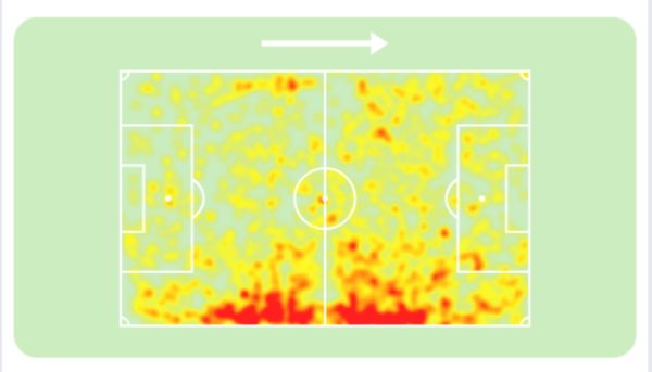 Mapa de calor Roberto Pereyra na temporada 2022/23 - Metrópoles