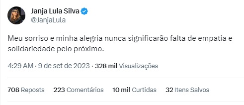 Imagem de pronunciamento de Janja Lula da Silva sobre dança na índia