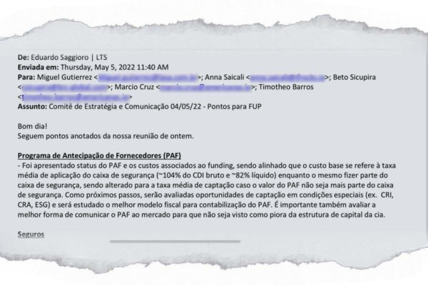 imagem com reprodução de e-mail conselho americanas - Metrópoles