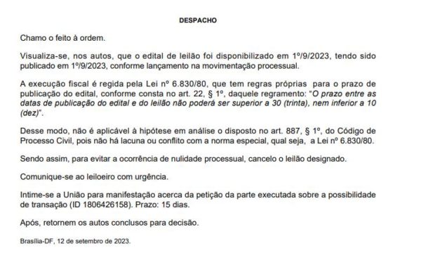 texto do despacho publicado