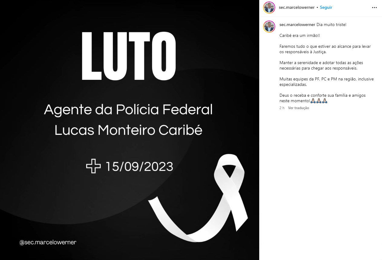 Imagem colorida de nota de secretário de segurança pública da Bahia sobre morte de PF - Metrópoles