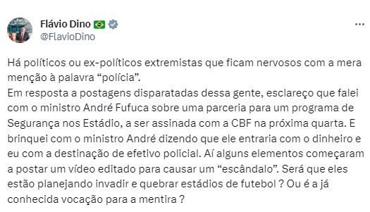 captura de tela de tweet do ministro Flávio Dino