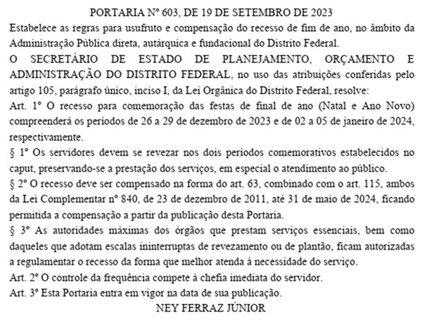 recesso GDF natal e réveillon - fim de ano 2023