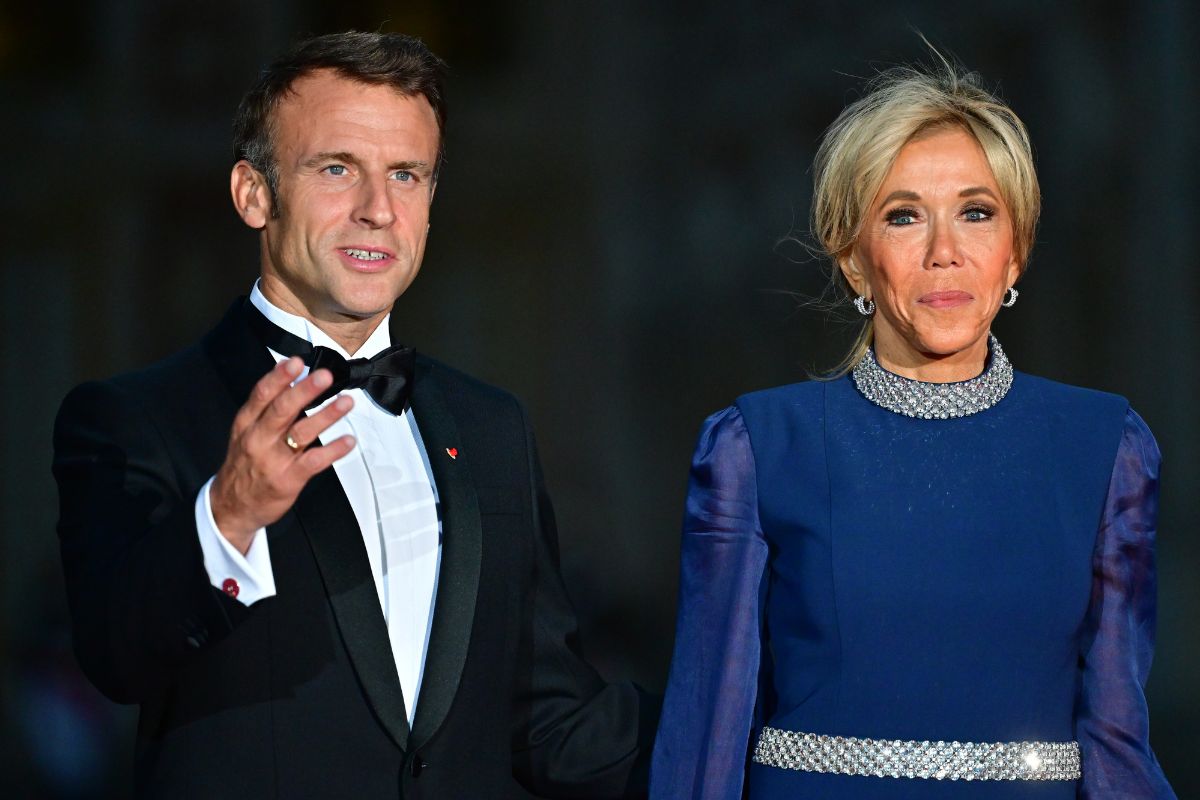 Presidente francês Emmanuel Macron e primeira-dama, Brigitte Macron 