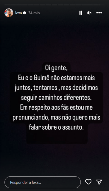 Lexa comunica que terminou com MC Guimê