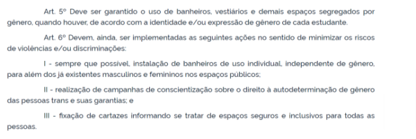 Trecho da resolução qu fala sobre o uso de banheiros de acordo com a identidade de gênero