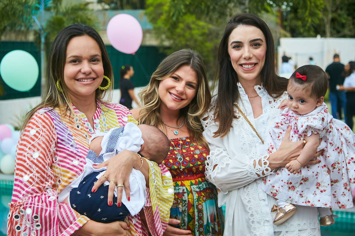 Isadora Amorim com o pequeno Gabriel; Duna Piran, Marcela Vasconcellos e Maria Fernanda