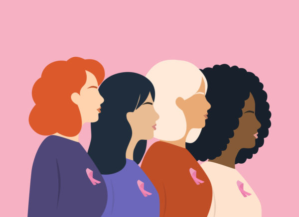 Na imagem com cor, uma ilustração de mulheres para campanha Outubro Rosa - Metrópoles