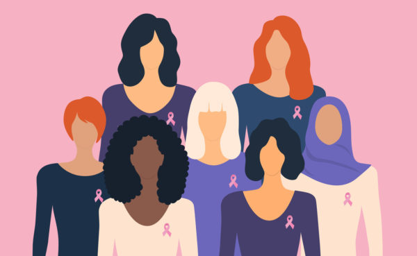 Na imagem com cor, uma ilustração de mulheres para campanha Outubro Rosa - Metrópoles