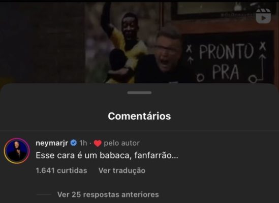 Print de resposta do Neymar à críticas de neto- Metrópoles