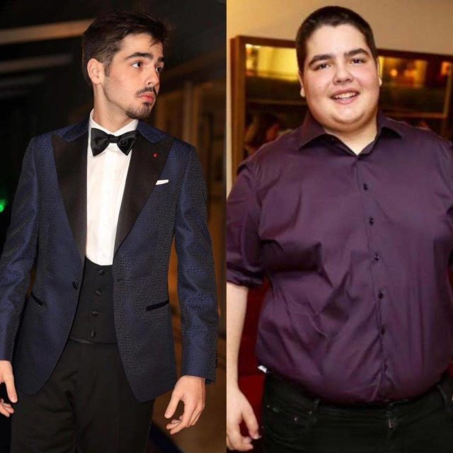 Foto colorida de João Guilherme Silva, filho de Faustão, mostrando antes e depois de cirurgia bariátrica - Metrópoles