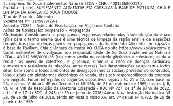 Anvisa determina suspensão de propagada da empresa Xô Xuca