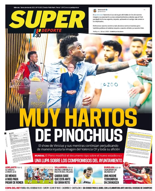 Capa do jornal de Valencia, Superdeporte - Metrópoles