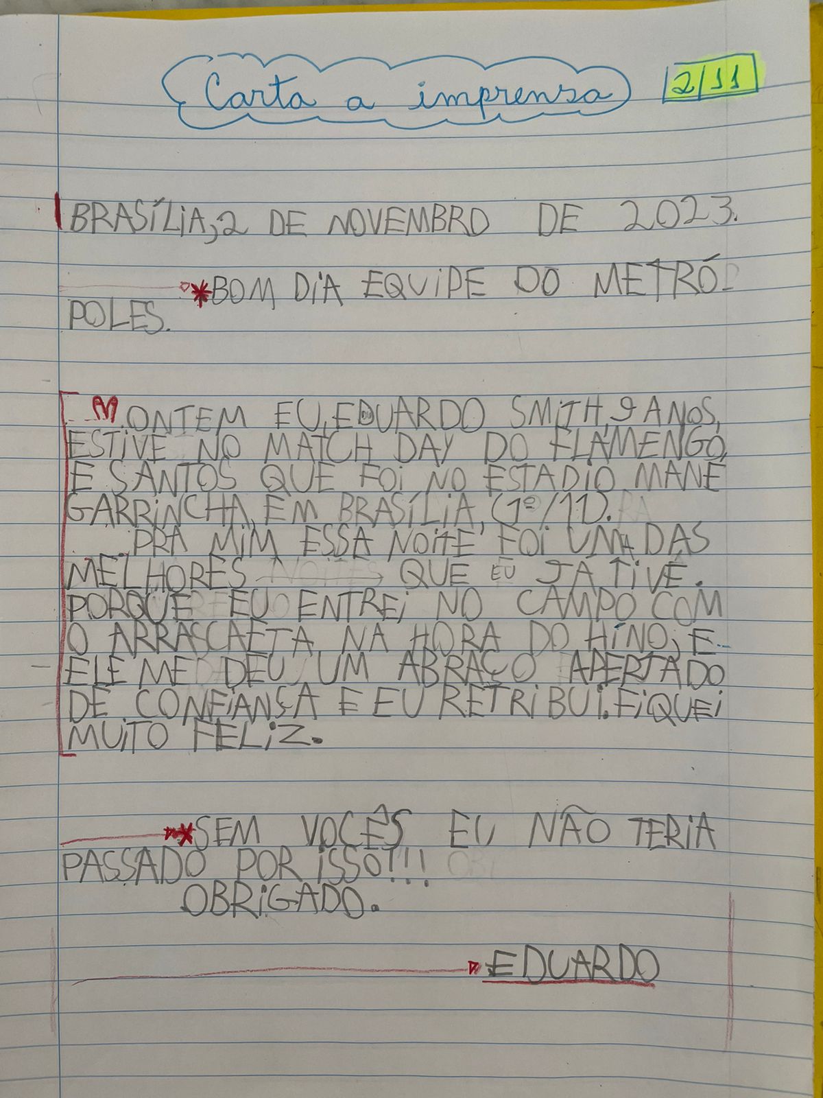 Carta escrita por criança