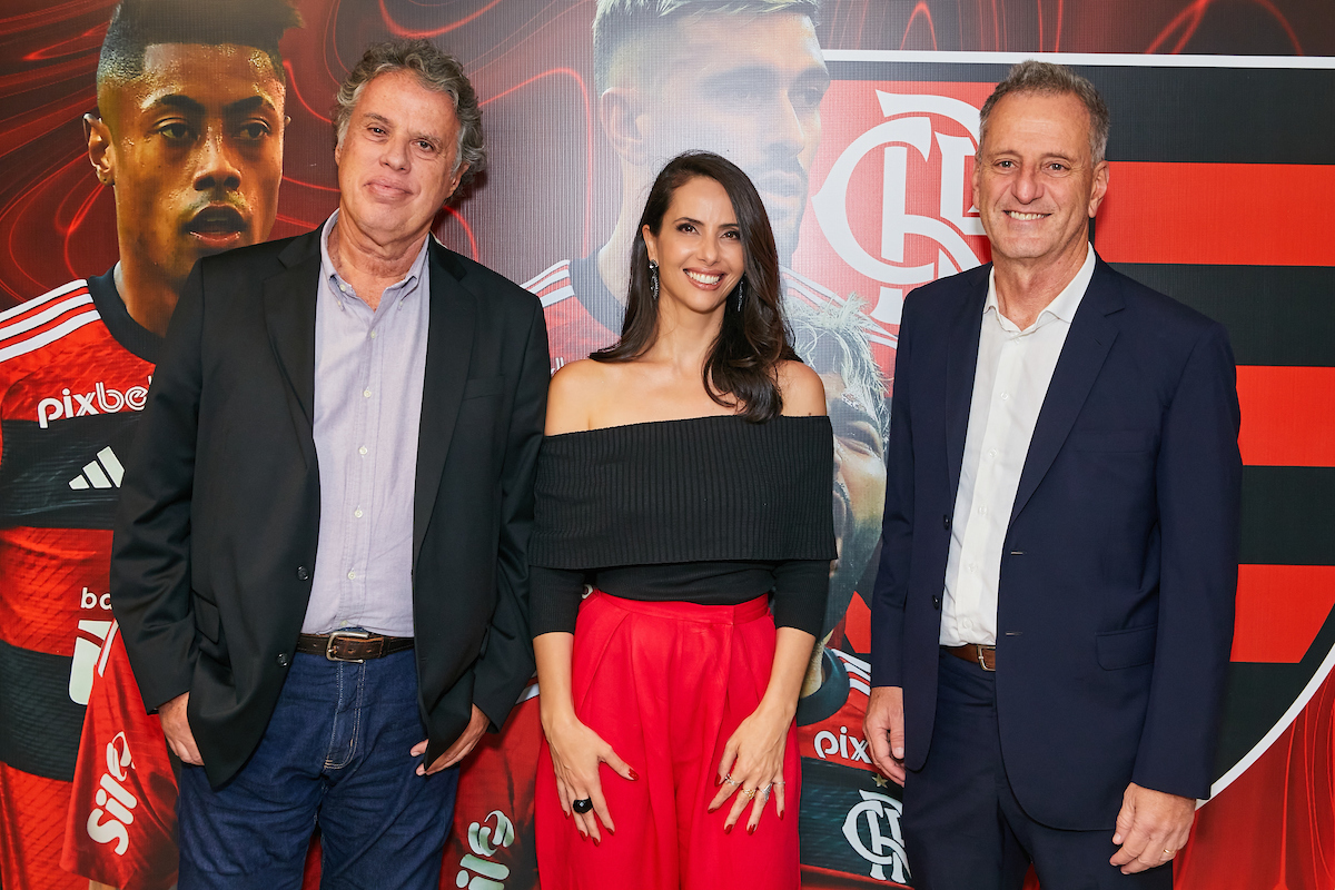 Gustavo Oliveira, Lilian Tahan e o presidente do Flamengo, Rodolfo Landim