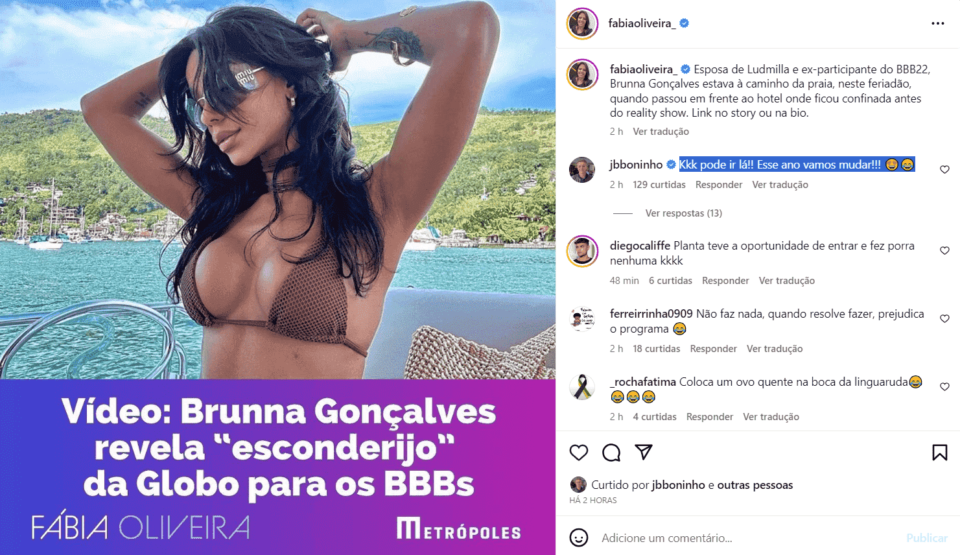 Boninho responde Brunna Gonçalves