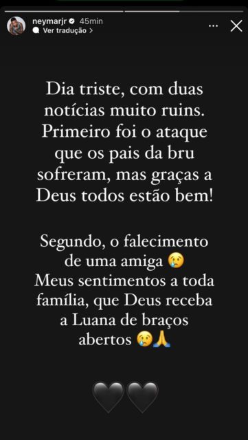 Neymar se pronuncia sobre tentativa de sequestro de Mavie, sua filha com Bruna Biancardi