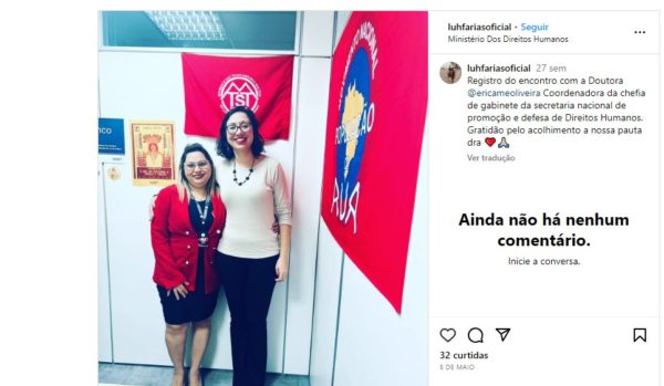 Reprodução de imagem de Luciene Barbosa, esposa do traficante Clemilson dos Santos Farias, com Érica Meireles, do ministério dos Direitos Humanos