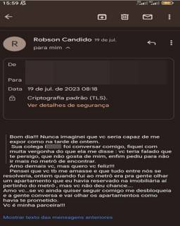 Imagem colorida de email enviado pelo ex-delegado-geral da PCDF a ex-amante - Metrópoles