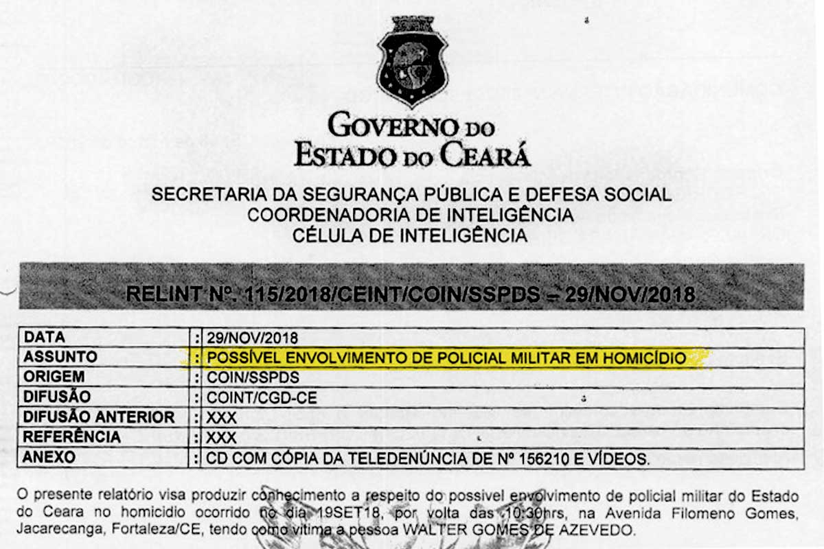 Imagem preto e branco com detalhe amarelo de documento da Secretaria de Segurança do Ceará