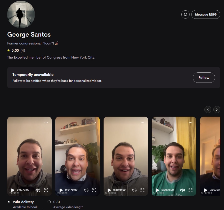 Imagem do perfil de George Santos no Cameo - Metrópoles