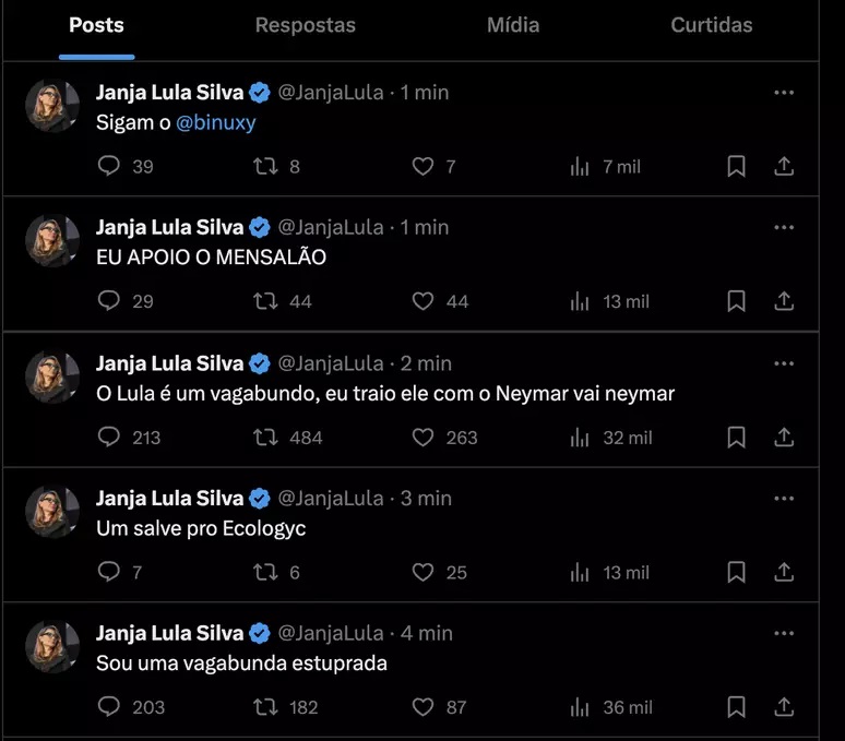 Perfil hackeado de Janja