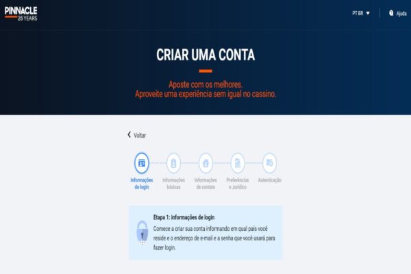 Formulário de Pinnacle cadastro é simples - APOSTAS