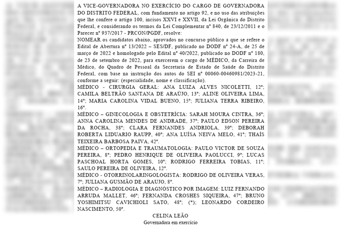 Lista de médicos nomeados SES-DF